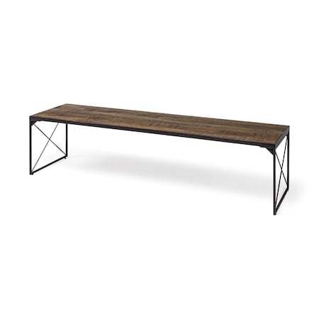 Homeroots Rectangular Mango Wood & Medium Brown Top & Black Iron Base Accent Bench 376175